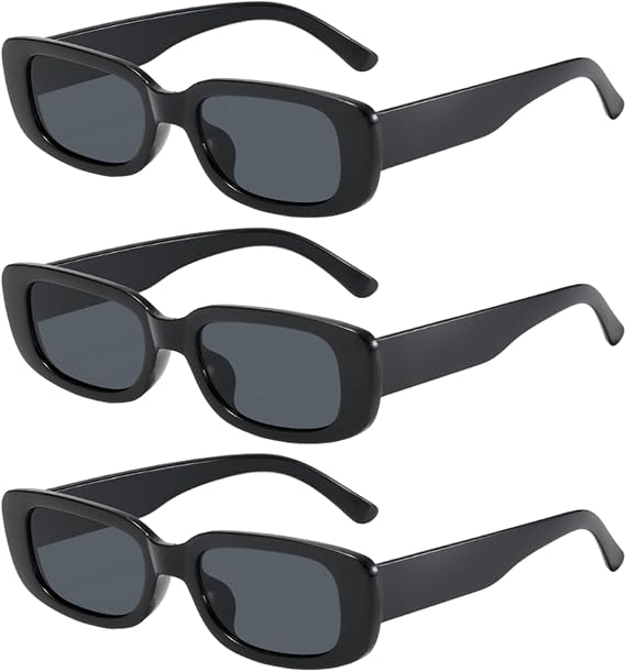 3 Pack Black Sunglasses, Fashion Eyeglasses, Shades Sun Glasses Vintage for Men Women, Rectangle Retro Square Glasses, UV 400 Sunscreen and UV Protection Glasses