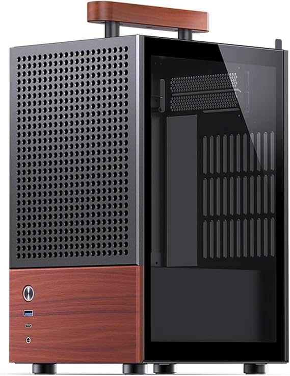 Compatible with JONSBO - T6 ITX Computer Case, 3mm Aluminum Alloy Shell + 8mm Black Walnut Solid Wood, MINI PC Handle Chassis(Black)