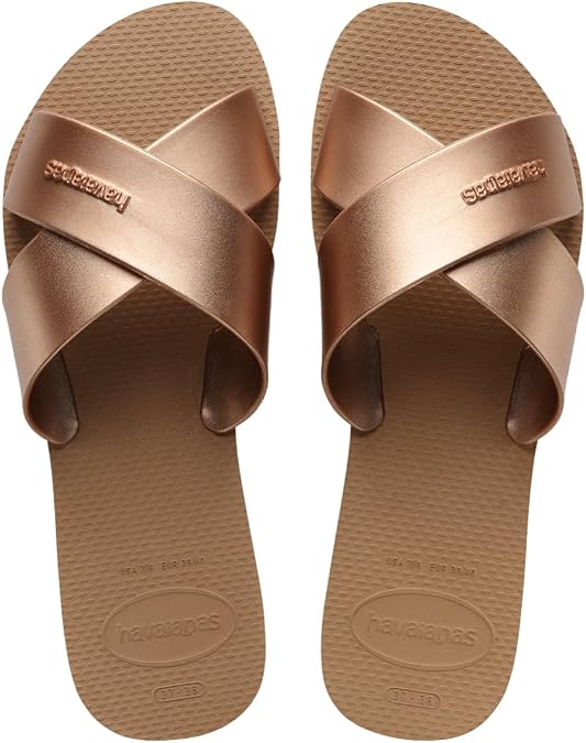 Havaianas Women's Aqua Metallic Sandals's Slides for Everyday Wear - Rose Gold, 6