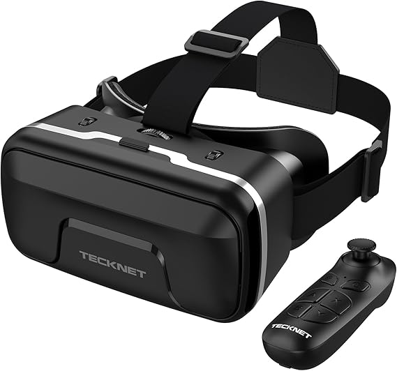 TECKNET VR Glasses for Mobile Phones with Handle 3D Virtual Reality Glasses with HD 110° FOV Anti-Blue Light & Adjustable Gears Comfortable VR Glasses for iPhones Samsung Smartphones 4.7-7.2 Inches (Black)