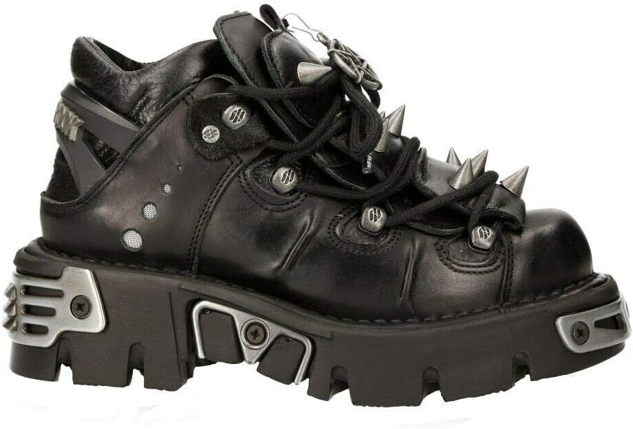 New Rock Unisex 110-S1 Reactor Black Leather Rock Goth Emo Stud Low Ankle Boots 41