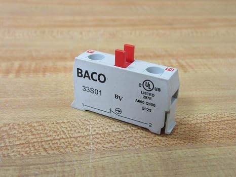 BACO CONTROLS 33S01 Contact Block, 3 AMPS, 240 VAC, 6 AMPS, 1 NC, 120 VAC, Screw Terminal