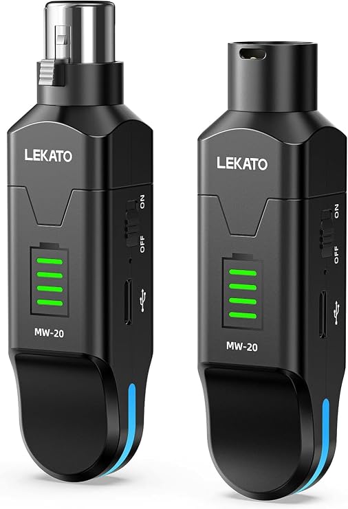 LEKATO Wireless XLR Transmitter Receiver 2.4GHz for Dynamic Mic, 4 Channels Wireless Microphone System 8H Running Time, Phantom-Powered for PA Systems, Audio Mixer, Live Sound, Church(MW-20)