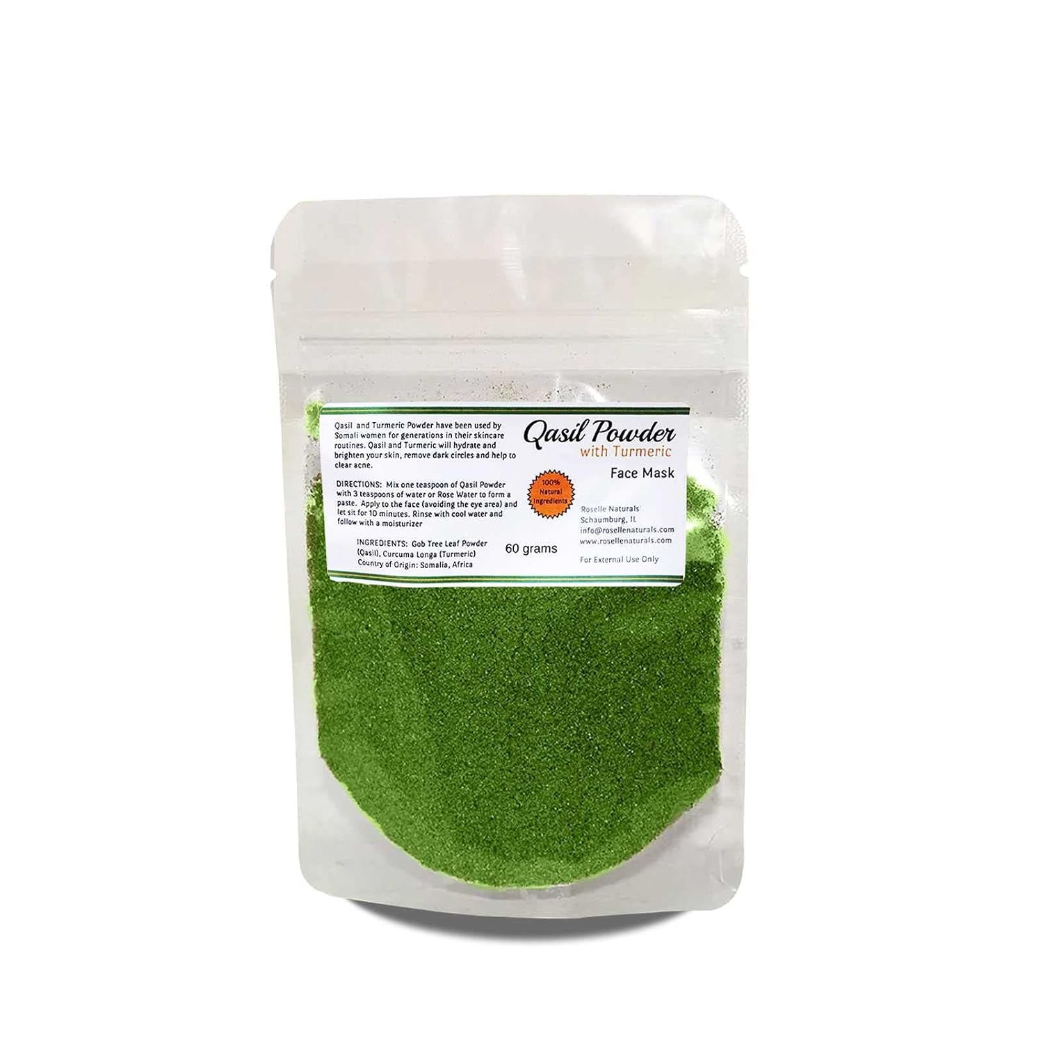 Qasil Powder with Turmeric Face Mask. Ancient Somali skincare secret for beautiful skin 60 grams