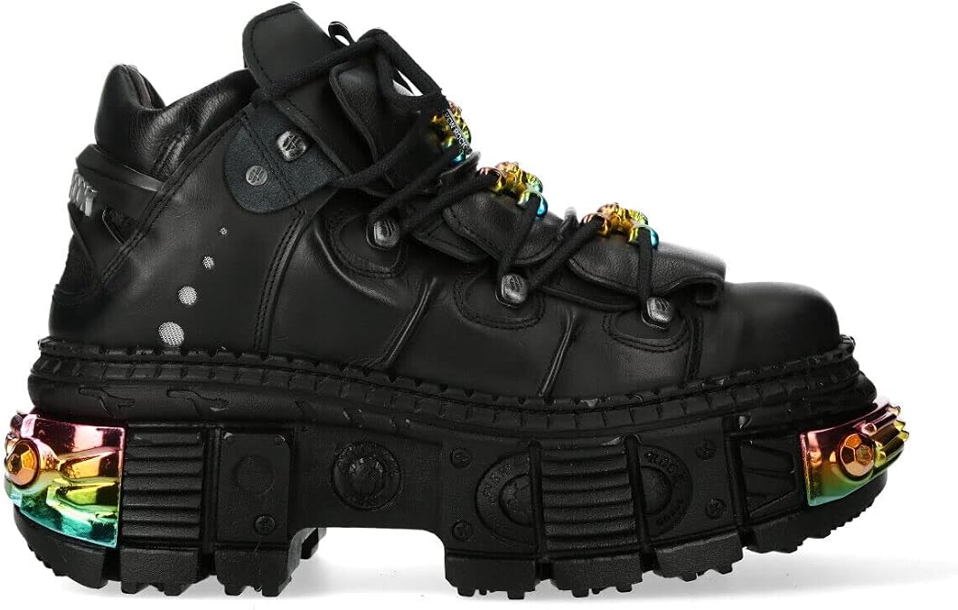 New Rock Boots WALL106-S23 Mens Metallic Black Leather Platform Gothic Boots