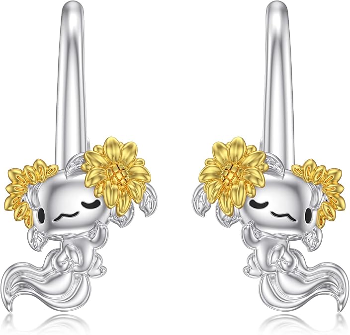PROESS Sterling Silver Animals Earrings for Women Cute Mother Daughter Koala/Dragon/Fox/Unicorn/Dinosaur/Axolotl Leverback Earrings Drop Dangle Jewelry Gift