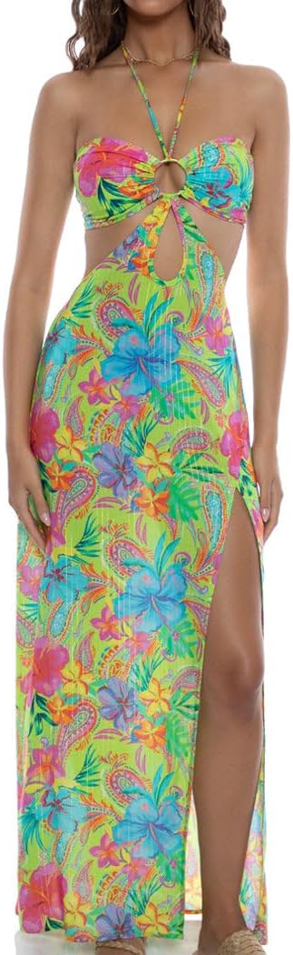 Luli Fama Women's Hibiscus Dream - Bandeau Keyhole Long Dress