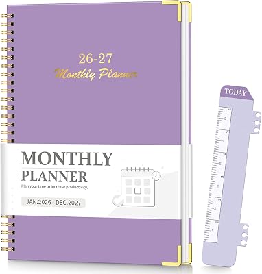 2026-2027 Monthly Planner for Jan 2026-Dec 2027, 7.4 x 10.2 24-Month Calendar Planner, 2 Years Spiral Hardcover Calendar for School & Office, Purple