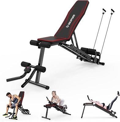 Adjustable Weight Bench Workout Bench for Home Gym, Foldable Workout Bench 700LBS Weight Capacity for Full Body Strength Training,Incline Flat Decline Sit-up Bench 2 Resistance Bands