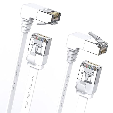 2Pack Cat 6 Ethernet Cable 1.5FT, Flat Right Angle RJ45 Network Cable, Gigabit LAN Patch Cable with Up Angle and Down Angle Design for Router, PC, Gaming and Network Devices