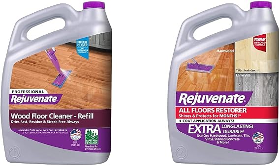 Rejuvenate High-Performance Professional Hardwood Floor Cleaner Streak-Free Formula Eliminates The Toughest Dirt and Grime with Little Effort 128oz w/All Floors Restorer 128 oz