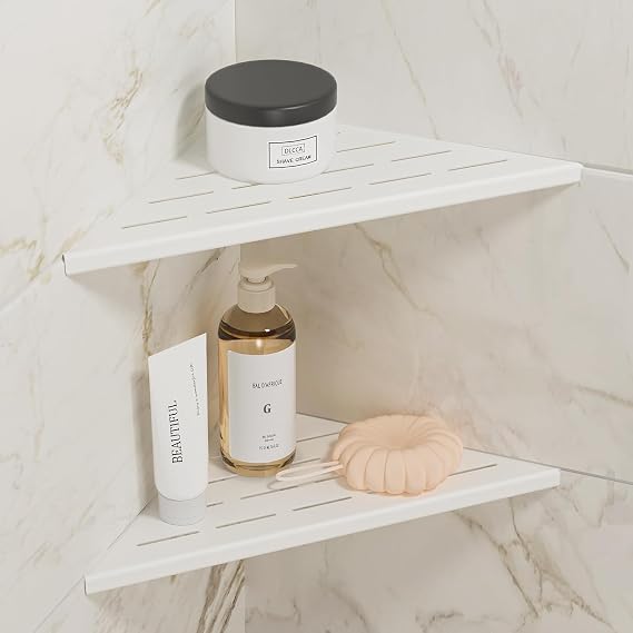 Neodrain 10 Inch White Corner Wall Shelf for Tile Wall Insert, Set of 2