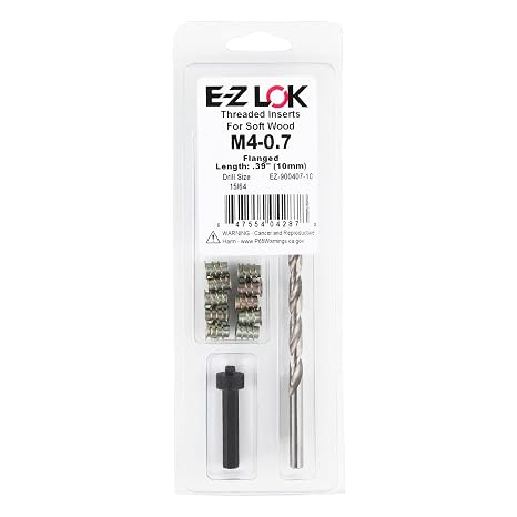 E-Z LOK Thread Repair Installation Kit - Includes E-Z Hex Threaded Inserts for Soft Wood, Zinc Alloy, Flanged, M4-0.7 x 10mm Length, Drill, and Drive Tool, (EZ-900407-10)