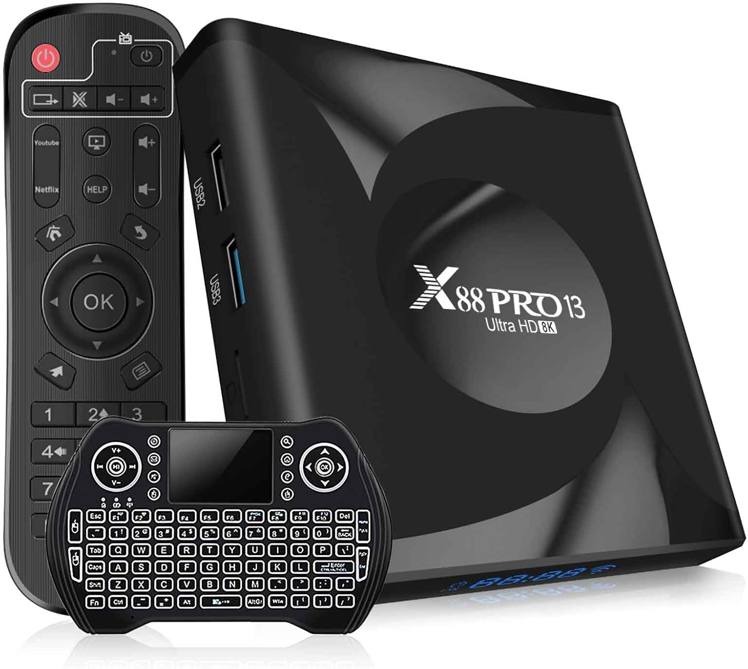 Android TV Box, Smart Box Android 13.0 with 4GB RAM 32GB ROM Quad Core CPU, Support 4K 8K HDR 3D H.265 WiFi6 Bluetooth5.0 Ethernet TV Box with Wireless Mini Backlight Keyboard