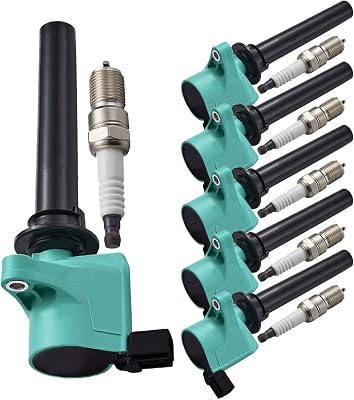 ENA Set of 6 Green Ignition Coil Pack and Platinum Spark Plug Compatible with Ford Mazda Mercury 2001-2003 Taurus, 2001-2010 2011 Tribute, 2001-2003 Sable V6 3.0L Replacement for FD502 DG500 SP432
