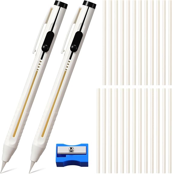 Motiskyy 28 Pcs Chalk Pencil Refillable Cartridge Set, Sewing Chalk Pen and White Refill Tailors Pencil for Marking Fabric Patterns