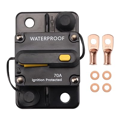 70 Amp Circuit Breaker 12V-48V DC 30A-300A Waterproof Manual Resettable Inline Fuse Holder Inverter for Car Marine Trolling Motors Boat ATV RV Manual Power Audio Solar System Protect 70A