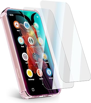 Case and Tempered Glass Screen Protector for innioasis G1 G3 MP3 Player 2 in 1 Set,TPU Clear Cover,Anti Scratch Shock Absorption 9H Hardness, HD Clear, 2 Pack
