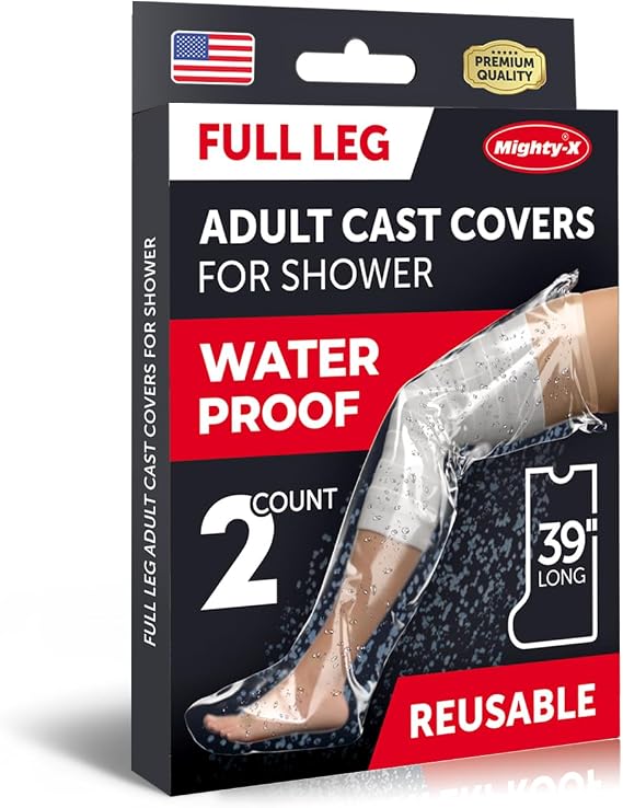 100% Waterproof Cast Covers for Shower Leg - 2pk - Tight Seal - Reusable | Adult Full Leg Cast Protectors - Knee, Ankle, Foot - After Surgery Bandage and Dressing Cast Bag for Wounds and Burns