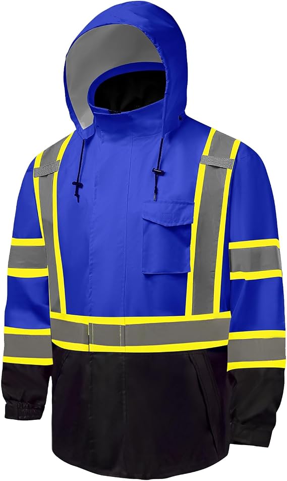 Hi Vis Rain Jacket Reflective Rain Suit Waterproof Class 3 Safety Rain Coat