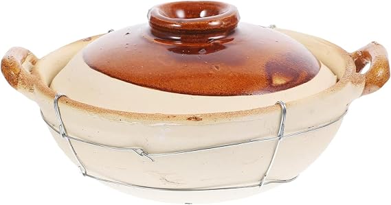 Clay Cooking Pot Casserole Pot With Lid, Japanese Pot Kitchen Stew Pot Heat-resistant Clay Pot for Cooking Ceramic Bowl Stockpot Casserole Cookware for Dinner and Party,9.8inch