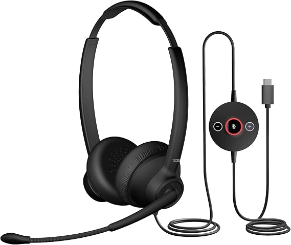 Cyber Acoustics USB-C Headset with AI Noise Cancellation (AC-304C) – AI Microphone Eliminates Background Noise in Offices, Homes or Any Environment | Great for Hybrid Work and Team Calls, Works in Offices, Homes, Any Environment, Keeps Background Noise Out of Your Calls