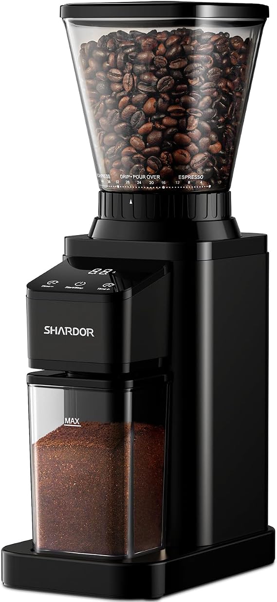 SHARDOR Conical Burr Coffee Bean Grinder, Anti-Static, 48 Settings, Silver