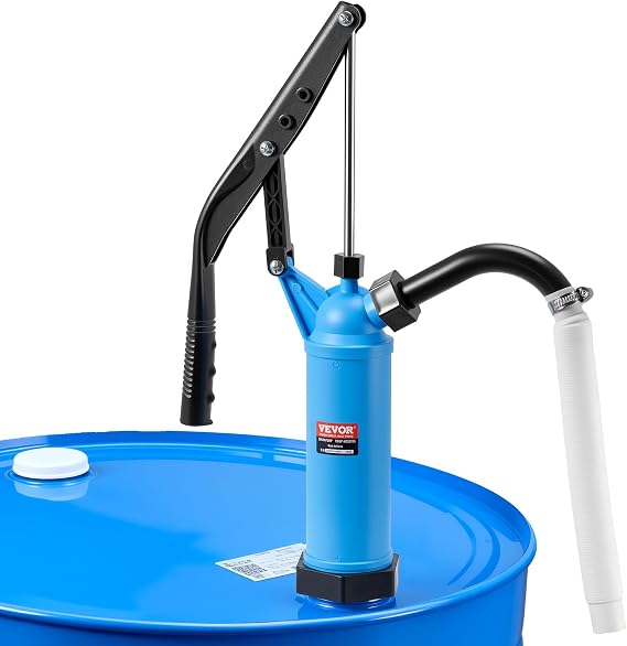 Happybuy Drum Pump - 9.5 oz; Per Stroke; Lever-Action Barrel Type; With 3-Section Suction Tube Assembly & Hose; Fits 5-55 Gallon Drums; Hand Operated for Transferring Water, Alcohol, Corrosive Liquids