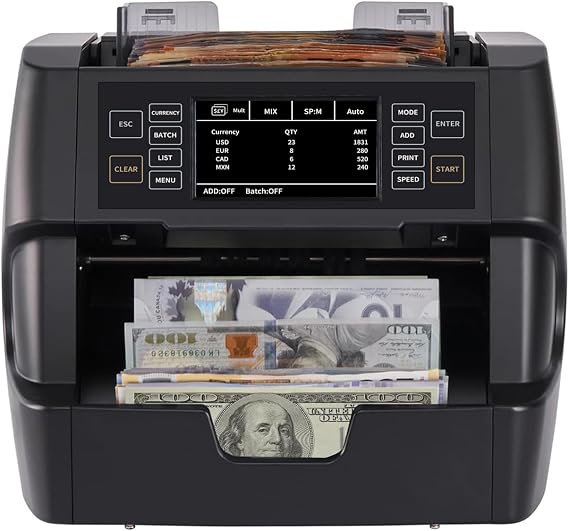NUCOUN VC-3 Money Counter Machine Mixed Denomination, Value Counting, CISUVIRMGMT Counterfeit Detection, USDEuroCADMXN, Printer Enabled Bill Cash Counter for Business