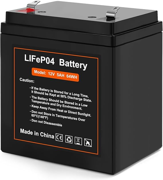 12V 5Ah LiFePO4 Rechargeable Backup Battery with BMS, 2000+ Deep Cycles