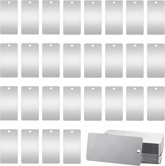 100 Pack Metal Engraving Blanks Stamping Blanks Stainless Steel Rectangle Blank Tags 1 Inch x 2 Inch