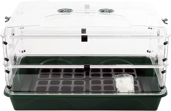 EarlyGrow Large Domed Propagator with 2 Height Extenders, Seedling Trays, and Locking Clip Set, Green (97019)