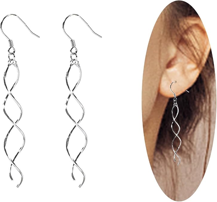 14K Gold/925 Silver Spiral Long WireThreader Dangle Drop Earrings for Women | Handmade Twisted Linear Hypoallergenic Earrings, Christmas, Mother's Day, Birthdays, Jewelry Gifts for Women