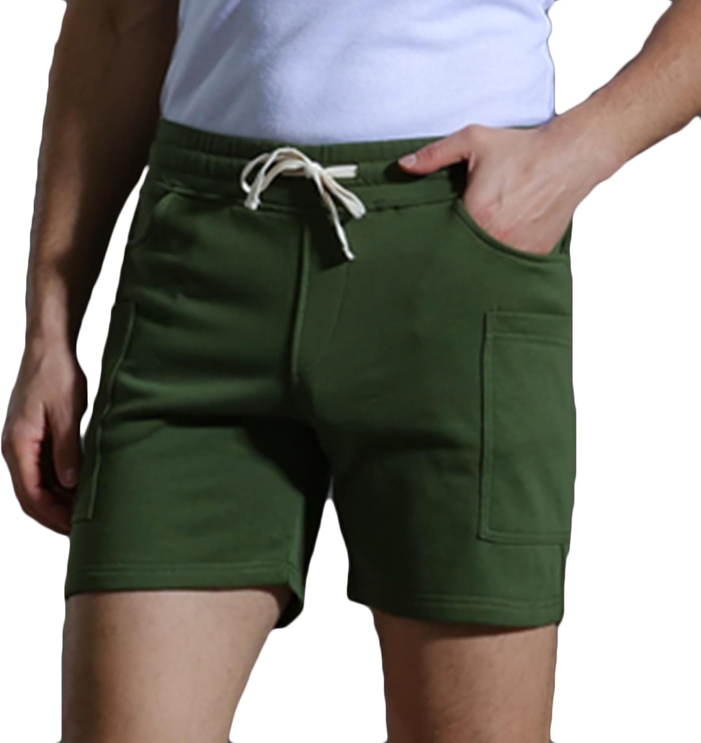 Dademeo Men 3 Inch Cotton Shorts Gym Fitness Workout Shorts Athletic Elastic Mid-Waist Comfy Drawstring Shorts with Pockets