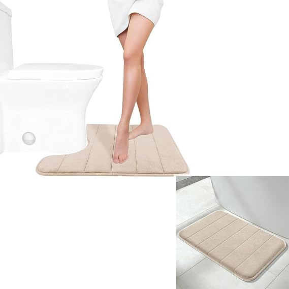 Yimobra Memory Foam Bath Mat Large Size 24 by 17 Inches + U-Shaped 24 X 20 Inches, Soft and Comfortable, Super Water Absorption, Non-Slip, Thick, Machine Wash, Bathroom Floor Rug