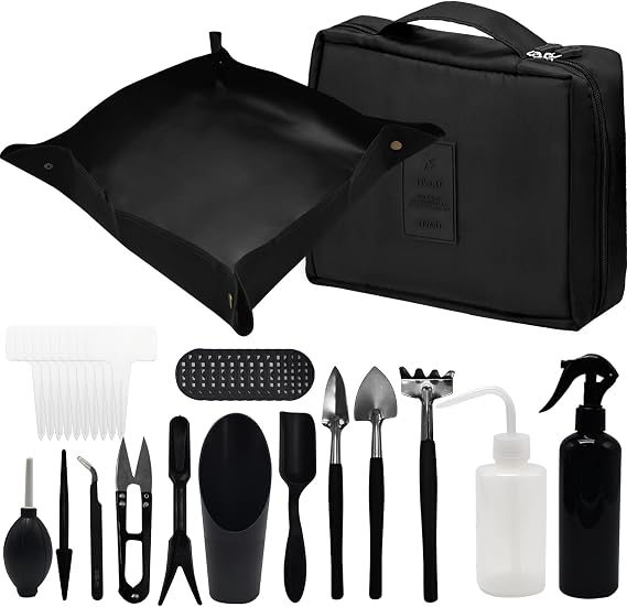 Garden Tools Set, 17 Pcs Gardening Transplanting Tools with Foldable Plant Repotting Mat Mini Gardening Succulent Tools Set with Handheld Storage Bag for Indoor Outdoor Miniature Garden