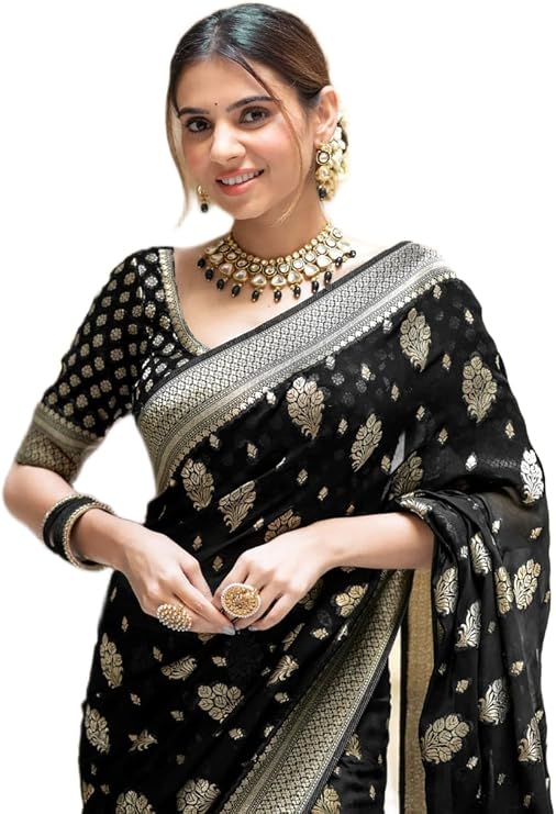 Women's Vibrant Banarasi Saree in Soft Silk & Raw Finish Festive Wear