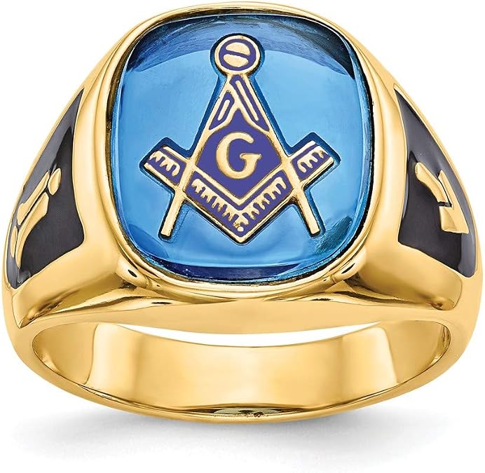 Solid 14K Yellow Gold Mens Masonic Ring