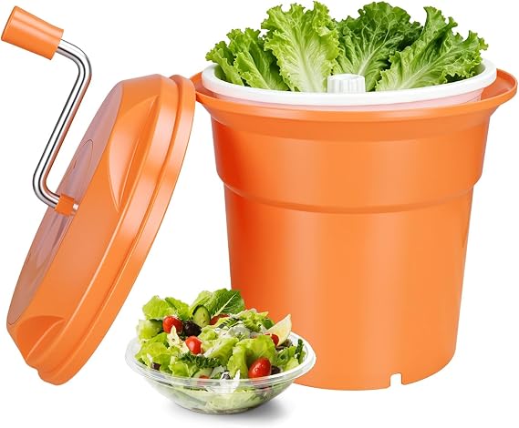 3.2 Gallon Commercial Salad Spinner, Heavy Duty Salad Dryer with Draining Hose, 12Qt Manual Lettuce Dryer for Washing, Spinning & Draining, Holds 4 Heads of Lettuce for Restaurant Kitchen Prep