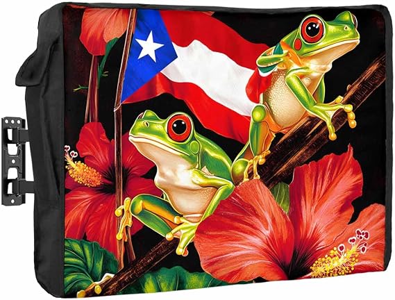 Outdoor TV Cover Althea Five Stars Puerto Rico Flag Blue Triangle Red White Stripes Summer Waterproof TV Covers for 70 to 75 Inch Outside Flat Screen Television Protector Shield 68"W x 42"H x 4.5"D