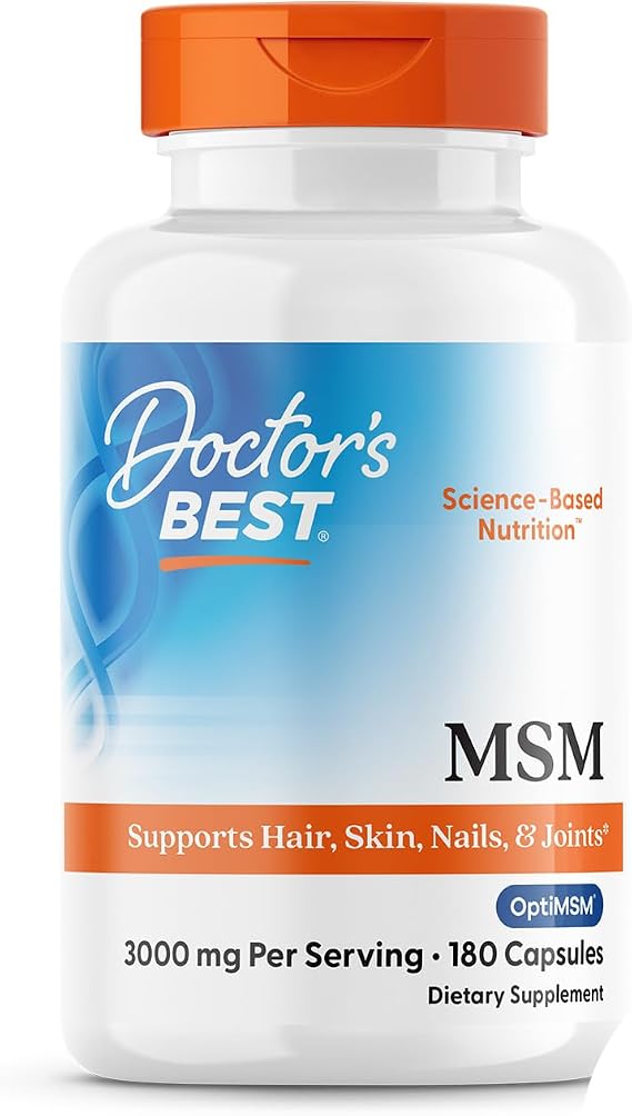 Doctor's BEST MSM Supplement Capsules for Men & Women - Supports Hair, Skin, Nails, Joint Health & Mobility, 3000 mg Per Serving, Delivers Beneficial Sulfur w/OptiMSM, Gluten Free, Non GMO - 180 Caps