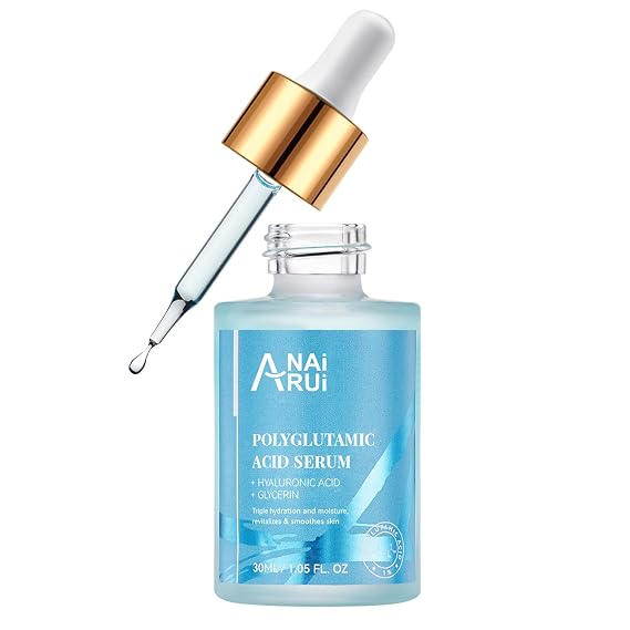 ANAI RUI Polyglutamic Acid Moisturizing Serum with Hyaluronic Acid and Glycerin - Plump, Hydrate, Firm, Reduce Fine Lines and Wrinkles - 1.05 fl oz, Blue