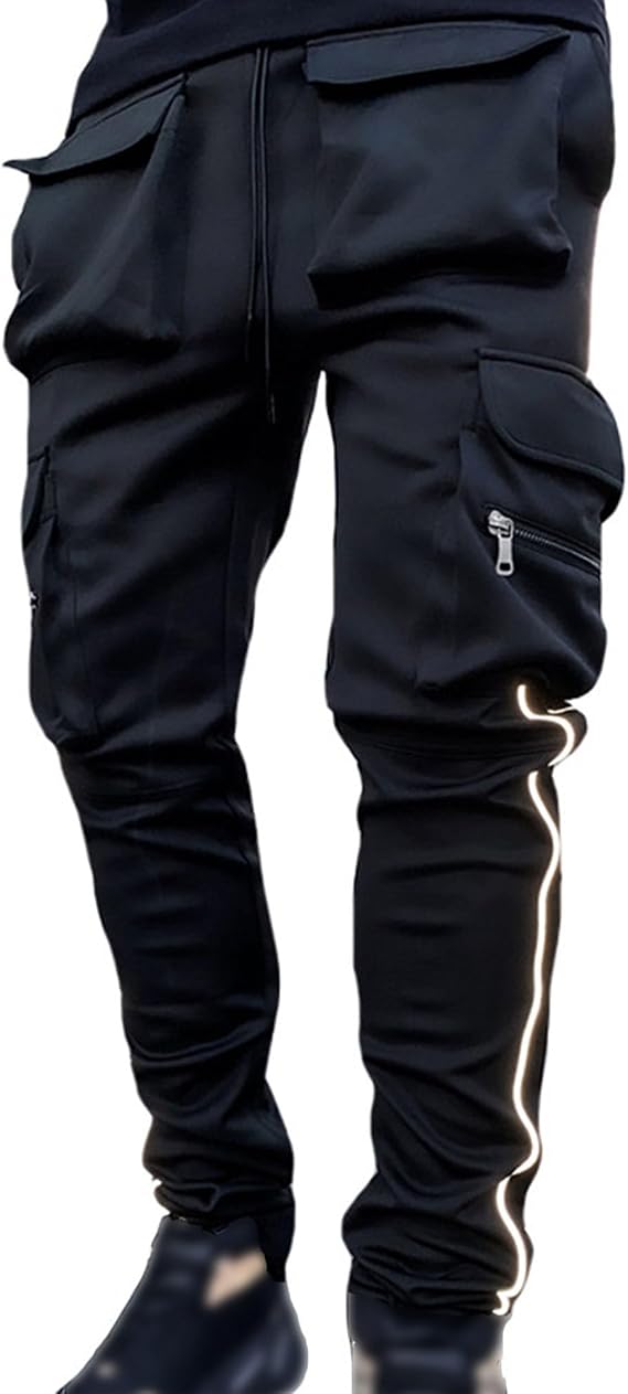 JEsilunmaMY Men's Multi-Pockets Cargo Joggers Pants Stretch Workout Gym Casual Trousers Athletic Running Straight Sweatpants