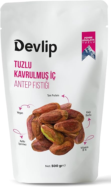 Devlip Pink Himalayan Salted Roasted Pistachios, 500 GR, Ziplock (Open-Close) Packaging, Vegan