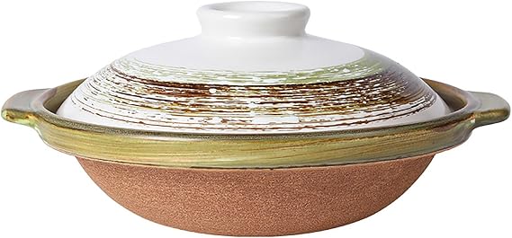Terracotta Casserole Cooking Pot, Round Emboss Casserole with Lid and Dual Handles, Uniform Heating Earthen Pot for Restaurants and Household Home Stove Pot Pottery Clay Cookware,1.15l