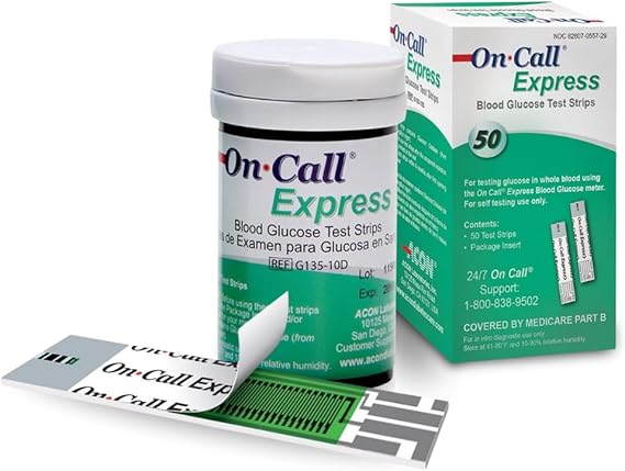 Blood Glucose Test Strips for Diabetes by On-Call Express, 50 Count, No Coding Needed, Quick Read in Seconds, Accurate Diabetic Blood Sugar Testing