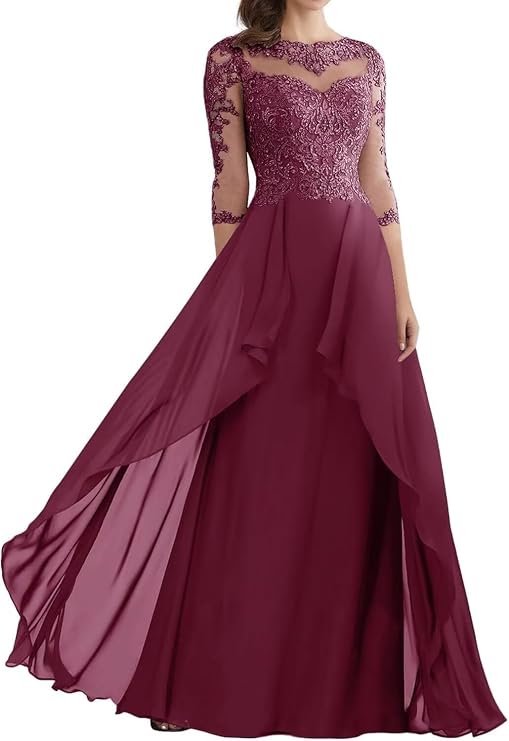 Lace Mother of The Bride Dresses for Wedding Guest Long Chiffon A Line Half Sleeve Formal Evening Gowns 993