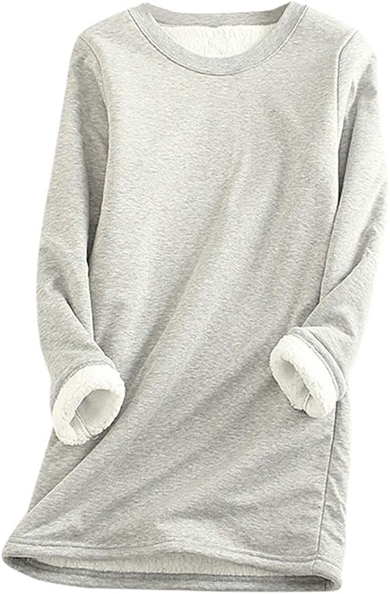 Womens Fleece Sherpa Lined Crewneck Sweatshirts Winter Warm Long Sleeve Pullover Thermal Comfort Loungewear 2025