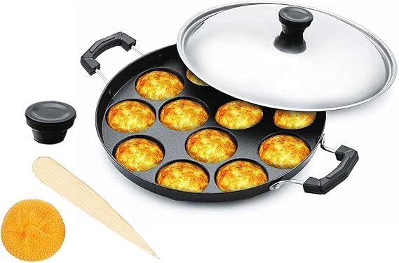 Non-Stick Appam Maker With 12 Pits, Paniyaram Pan With Stainless Steel Lid