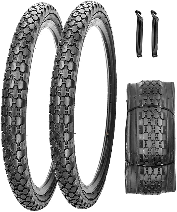 2 Pack 24"x2.125" Inch Cruiser Bike Tire White/Black Wall Pair Replacement Bicycle Tires with Levers and with or Without Inner Tubes